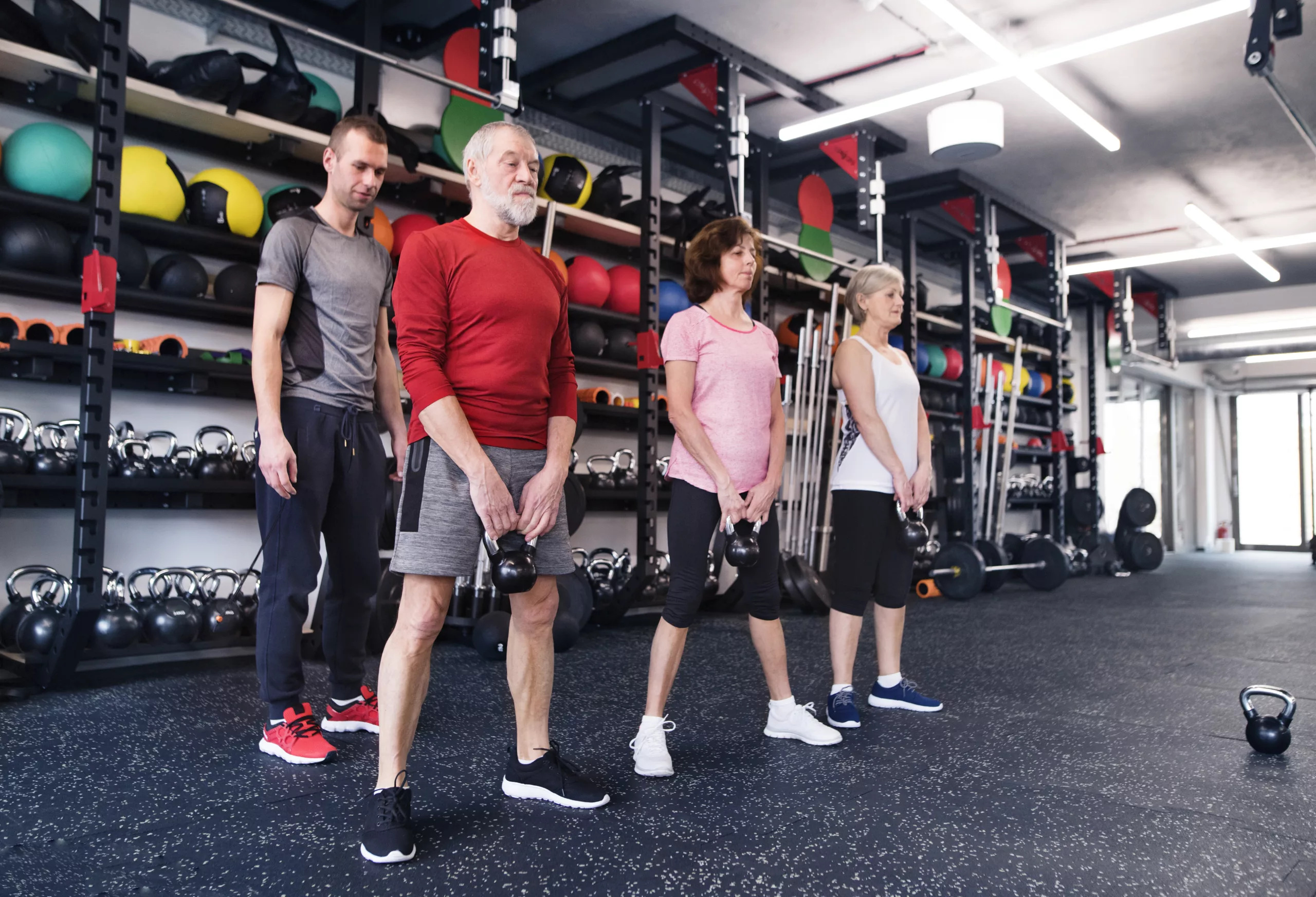 elderly kettlebell exercise to increase muscle strength for longevity